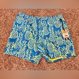 Chubbies Blue and Yellow Pineapple Hybrid Pool Shorts